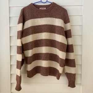 Striped Brown and Cream Women's Crew Neck Sweater
